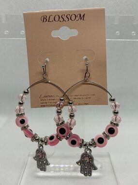 3For$20 Blossom Pink Evil Eye Hamsa Hoop Earrings - Women's Jewelry